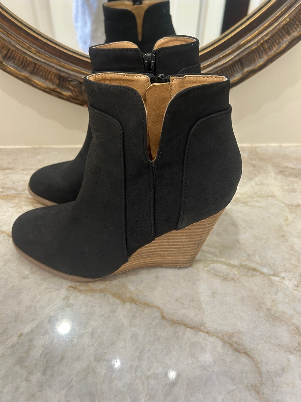 CCOCCI Black Suede Wedge Ankle Booties